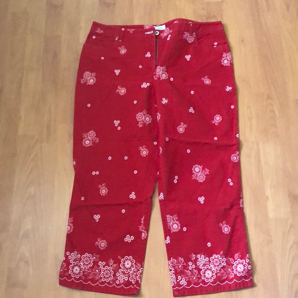 LOFT Red Printed Cotton Pants - Picture 1 of 3